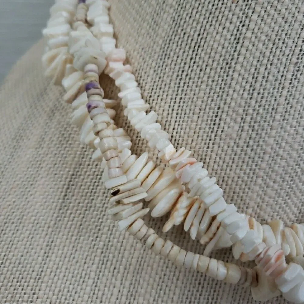 3 Natural Puka Shell Chip Necklaces Summer Beach Surfer Nautical VTG- Now